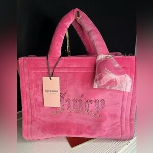 Juicy Couture Big Spender Large Tote Free Love Hot Pink Velvet Rhinestone NWT